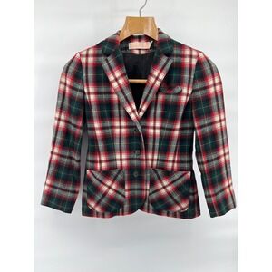 Pendleton Vintage Wool Plaid Blazer Red Green Tartan Made in USA Jacket Small